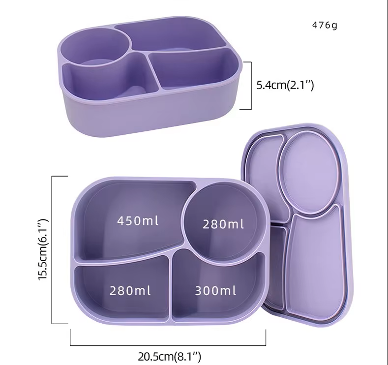Mål matboks i silikon lilla 4 rom