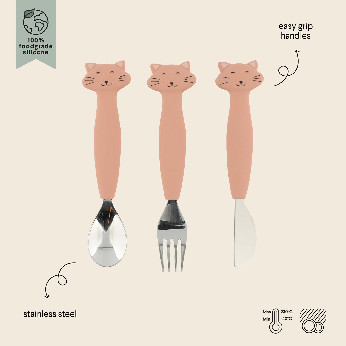 Bestikksett i silikon, 3‑pk – Mrs. Cat