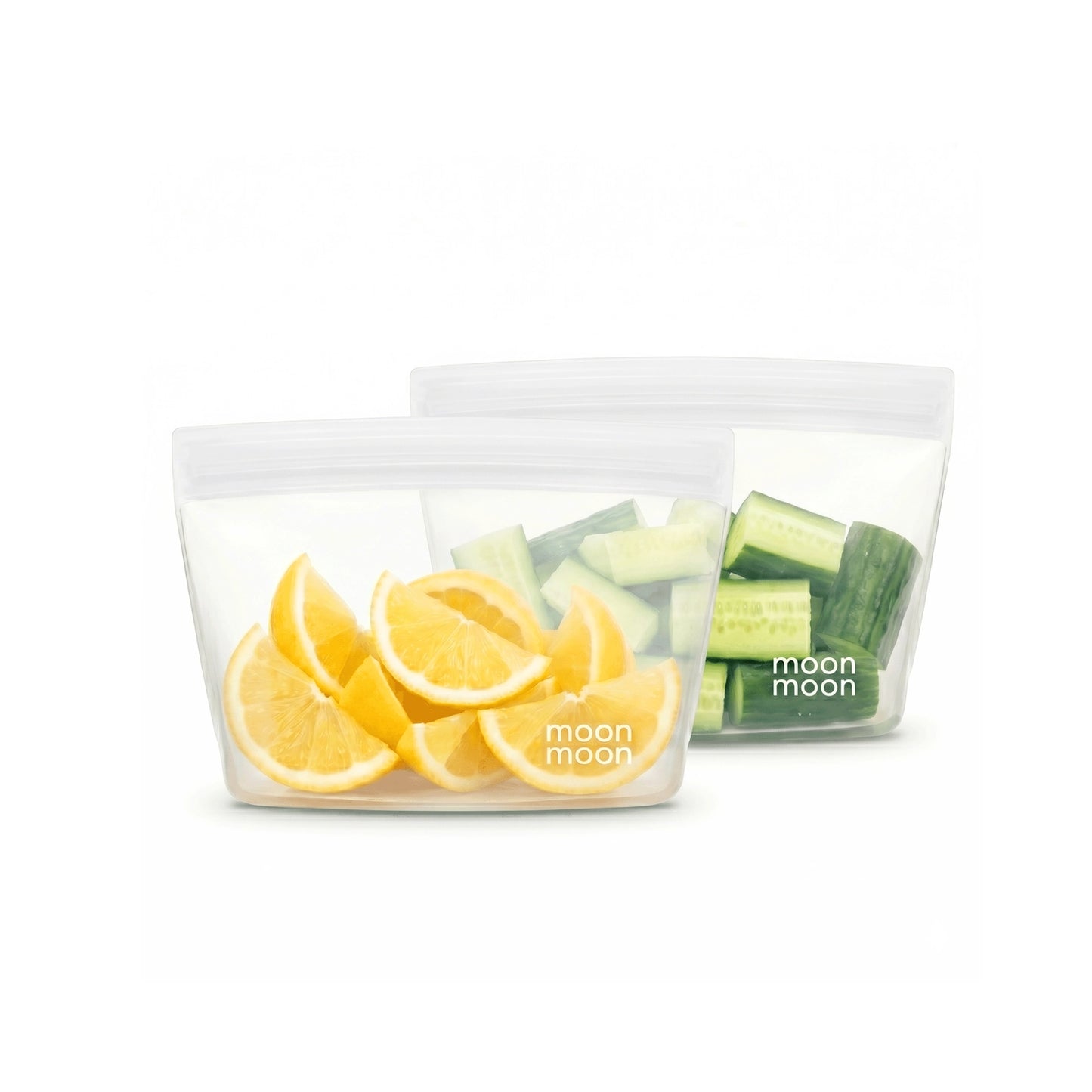 500ml silikonposer 2pk  fra moonmoon med grønnsaker i