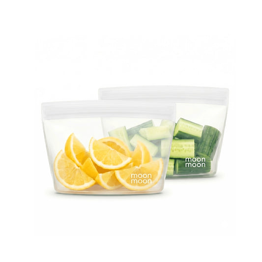 500ml silikonposer 2pk  fra moonmoon med grønnsaker i