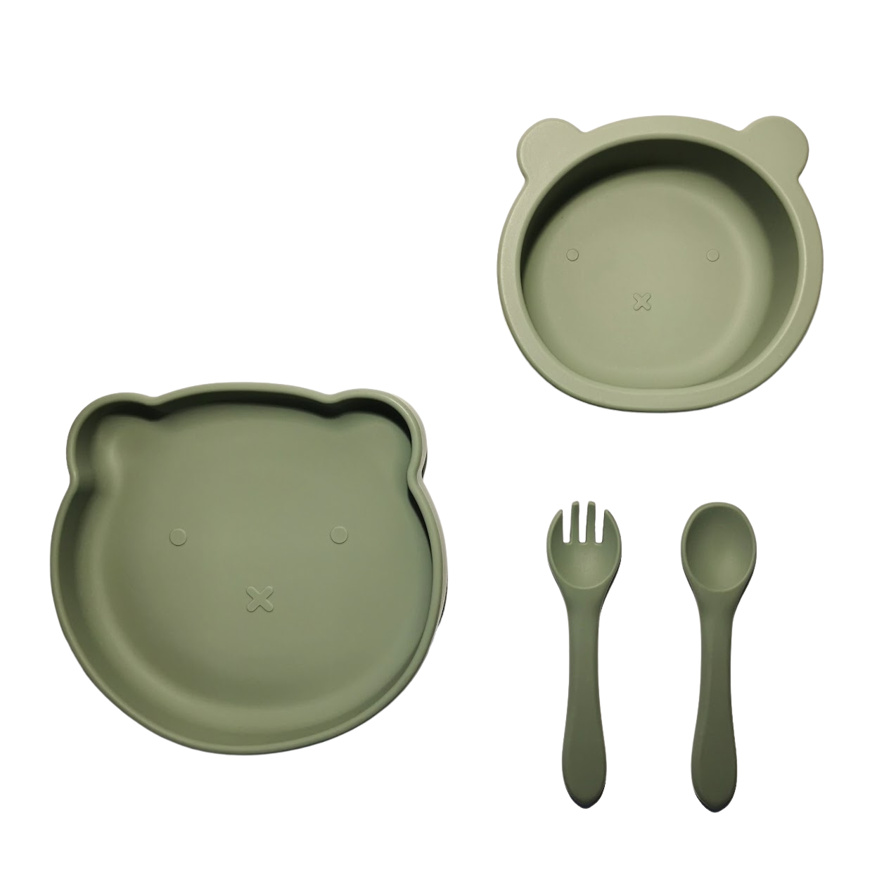 Bjørne spisesett pakke i silikon, grønn - gavepakke