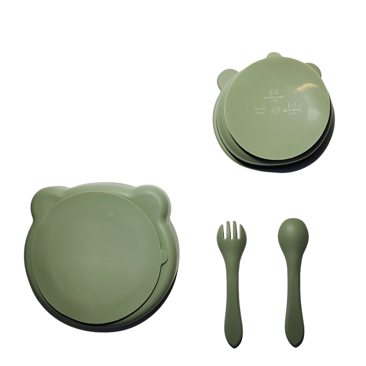 Bjørne spisesett pakke i silikon, grønn - gavepakke