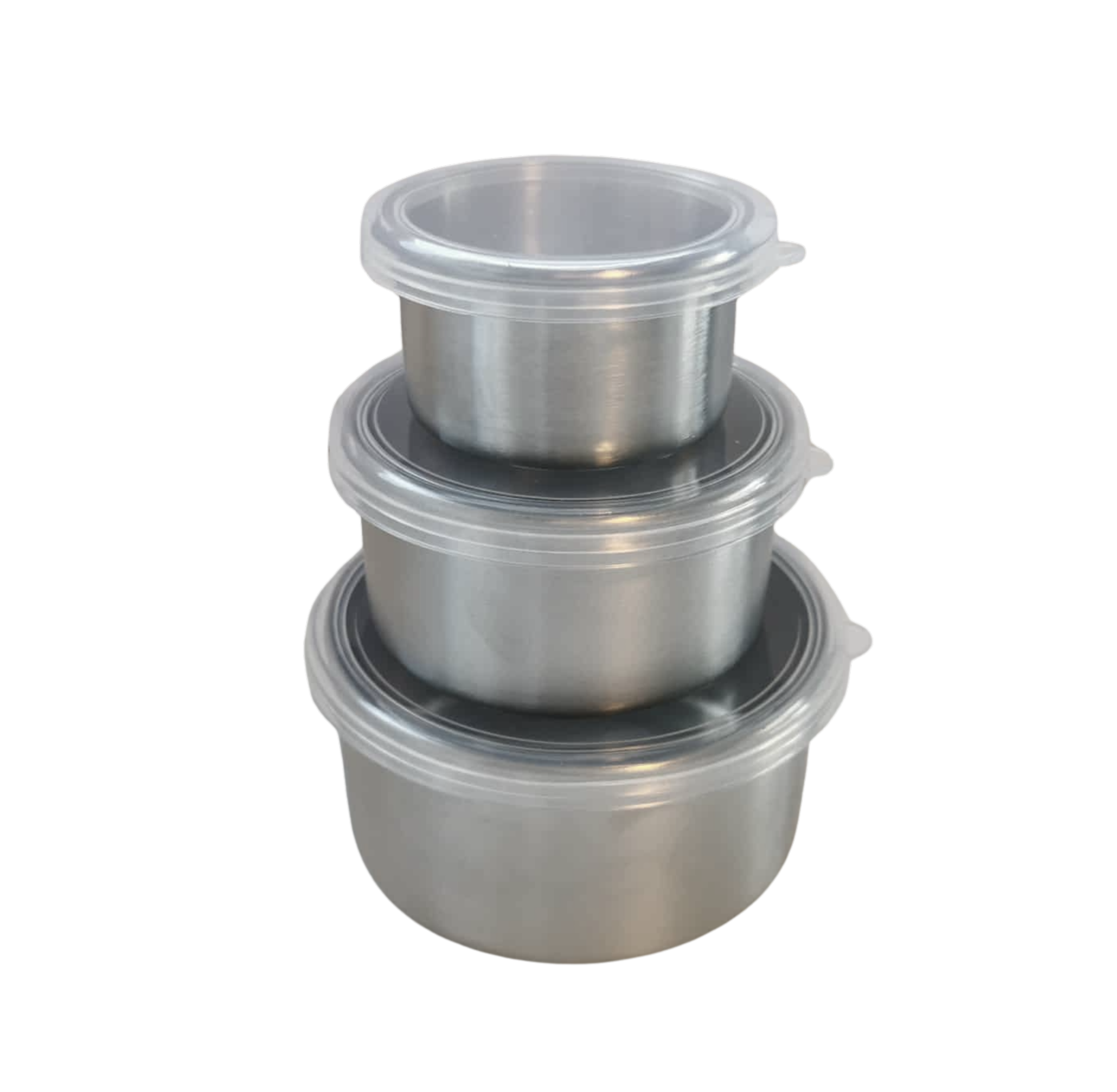 3pk runde stålbokser med silikonlokk