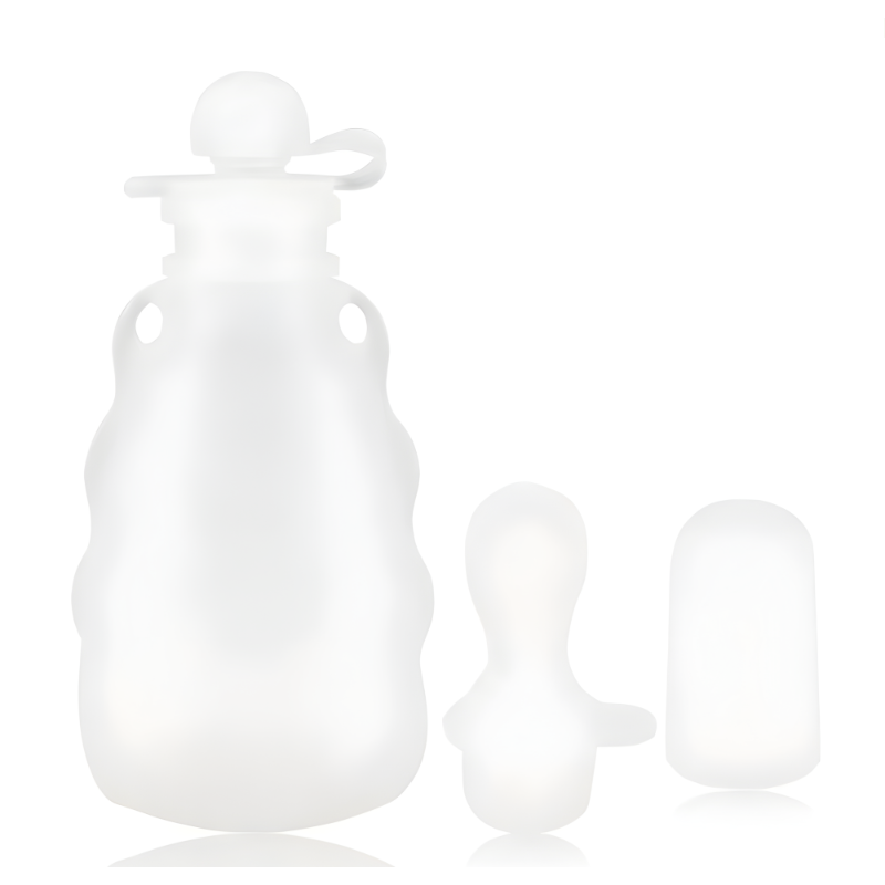 Klemmepose i silikon m/ skje - 180ml - Transparent