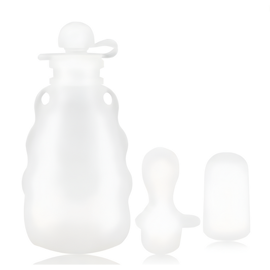 Klemmepose i silikon m/ skje - 180ml - Transparent