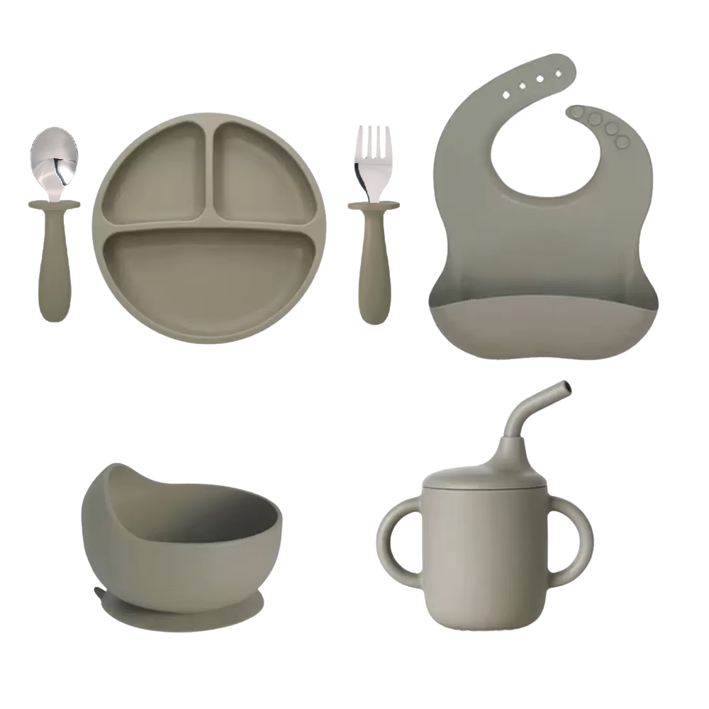 Spisesett i silikon grønn - gavepakke