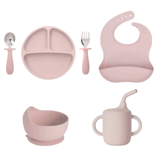 Spisesett i silikon lys rosa - gavepakke