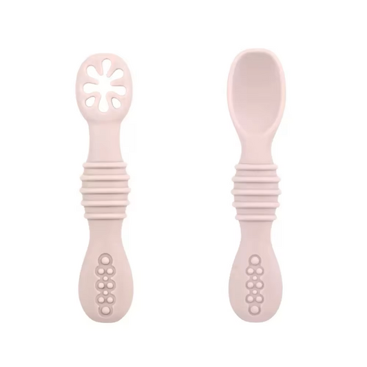 Silikon bestikk for baby lys rosa - lær å spise selv! 2pk