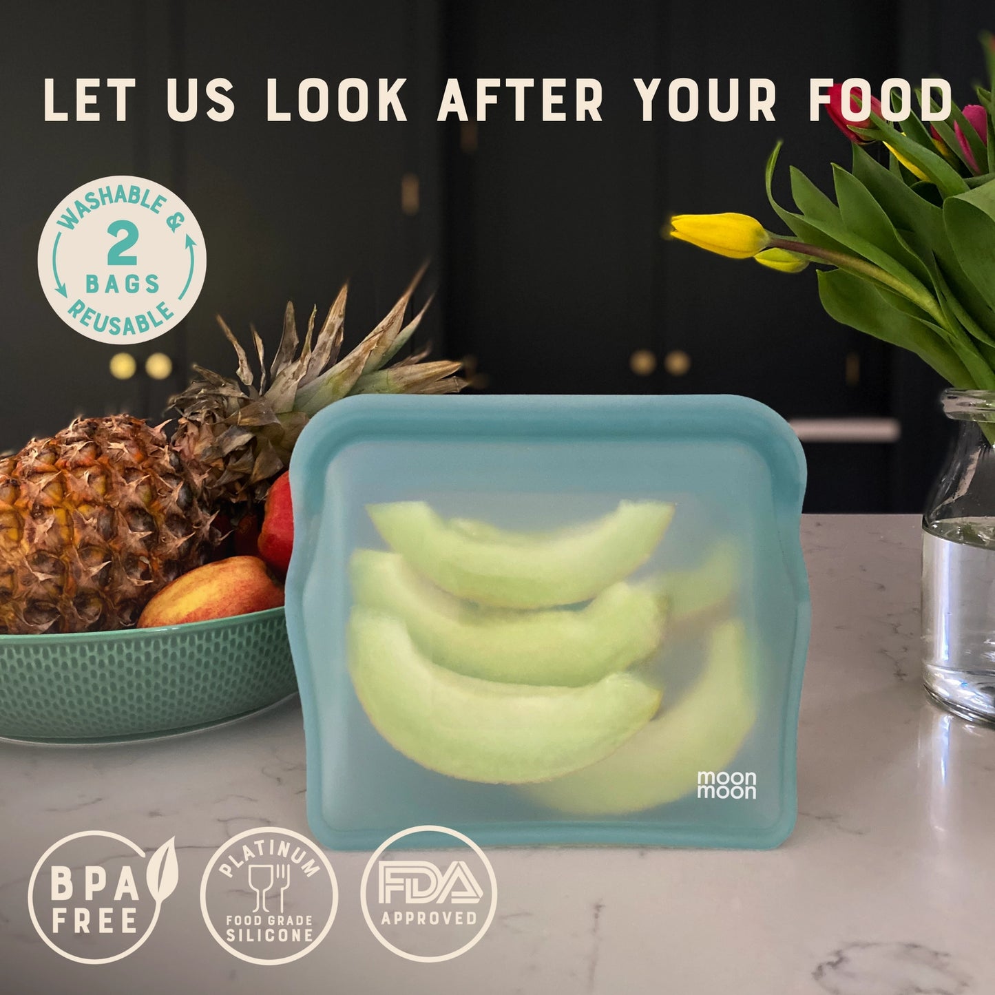 Stående silikonposer blå 1500ml - 2 pk