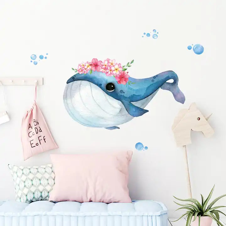 Wallsticker hval med roser