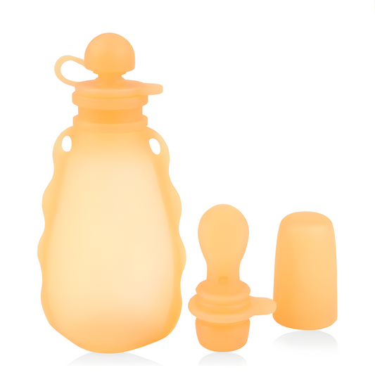 Klemmepose i silikon m/ skje - 180ml - Oransje