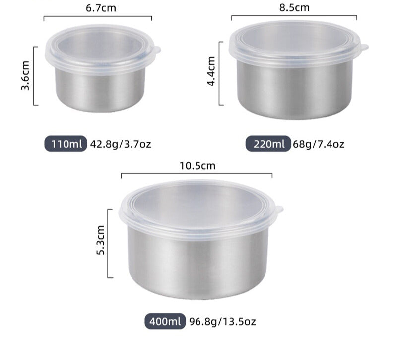 Mål rustfritt stål runde bokser