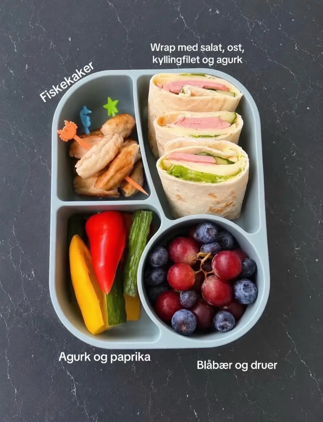 Matboks i silikon 4 rom - Stål blå